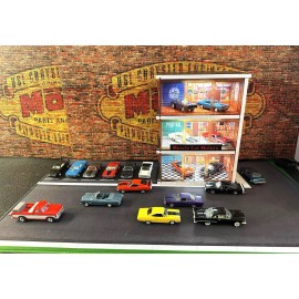YCID Diecast and Dioramas 1/64 SCALE, MUSCLE CAR MOTORS WITH USED CAR LOT AND STREET SCENE, NO CARS !