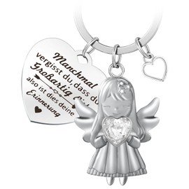 LbsAMP Guardian Angel Keyring with Heart and Engraving Inspirational Gifts Key Ring Angel Lucky Charm Lanyard Gifts for Women Men Guardian Angel, Zinc