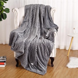 Electric Heated Blanket - Soft Ribbed Flannel with 6 Heat Levels & 20 Timer Settings, Fast Heating with Enlarged Area, 72×84 inches, Grey