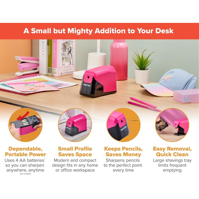 Bostitch Office Battery Pencil Sharpener, 4X Longer Cutter Life, Tip