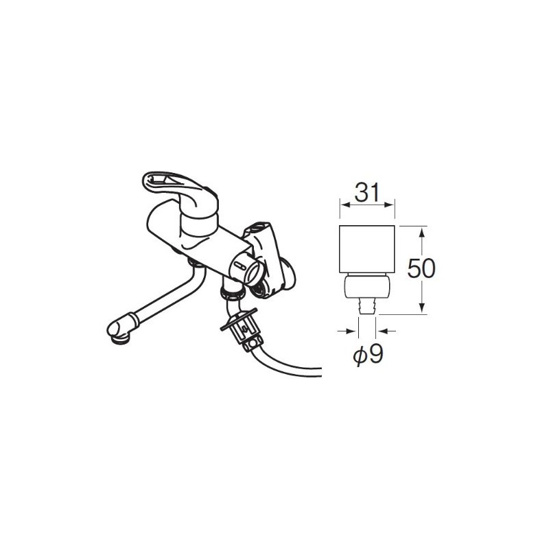 SANEI PT17-7F Water Purifier Splitter Adapter, One-touch Connection, Connection Diameter