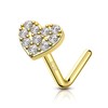 COCHARM 14K Gold Plated 925 Sterling Silver Nose Ring Stud 20g Heart Gold L Bend Nose Piercing 7mm Long Press Fit Nostril Stud Sterling Silver Flat Top Nose Jewelry for Women