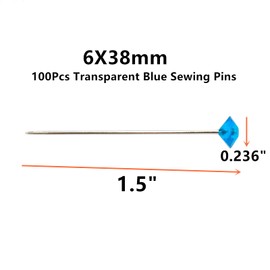 Tsnamay 100Pcs Transparent Blue Sewing Pins, 38mm/1.5Inch Acrylic Diamond Head Pins Crystal Head Corsage Pins for Dressmaking Jewelry Components Flower Decoration