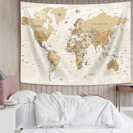 Old World Map Tapestry, Map of World Tapestry Wall Hanging for Kids Students, Vintage Asia Europe America Africa Japan Beige Wall Poster Tapestries for Bedroom Living Room Office Wall Decor, 71X60in