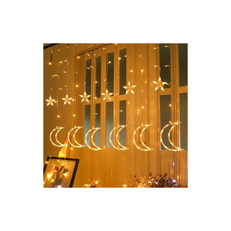 LED Ramadan Star Moon Light,Curtain String Light,115 LED Hanging Window