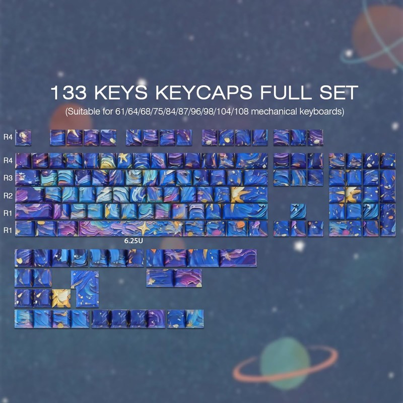 JOMKIZ Starry Night V5 PBT Keycaps 128 Keys Cherry Profile