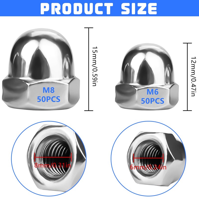 XSHAO® Acorn Nuts High Shape Set M6 / M8 Acorn