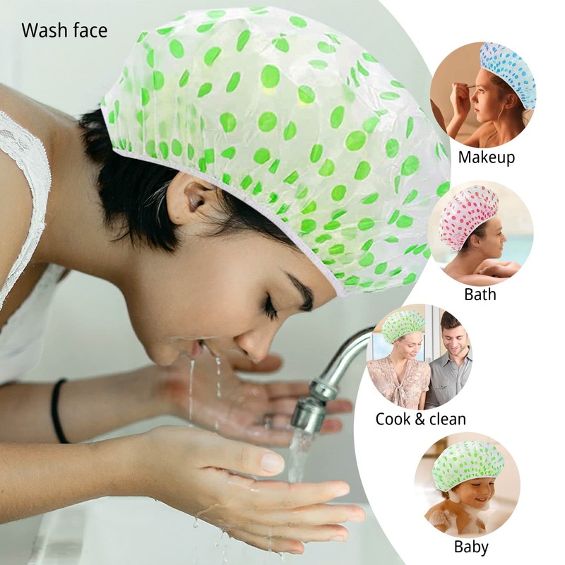 6 Pcs Shower Caps, Reusable Bath Cap with Elastic Band,