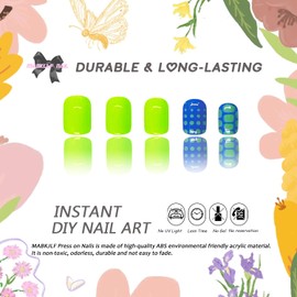 Press on Nails Short Square Blue Press on Nails Square Short Glue on Nails Reusable Stick on Nails Natural Glossy Acrylic Nails Artificial Nails Short False Nails Square Fake Nails for Women 24 Pcs