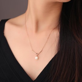 925 Sterling Silver Necklace, Pearls Pendant Necklace for Women,18k Rose Gold Plating, Fine Presents