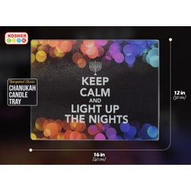 The Kosher Cook Chanukah Themed Serving Tray – “Keep Calm and Light Up The Nights” Decorative Tempered Glass Plate – 12” x 16” - Chanuka Party and Gift Items