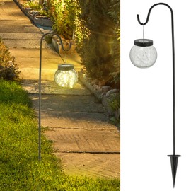 Cepewa Solar LED Light Garden Stake Ball │ Height 70 cm Crackle Design Solar Panel 20 LEDs Warm White │Path Light Garden Light