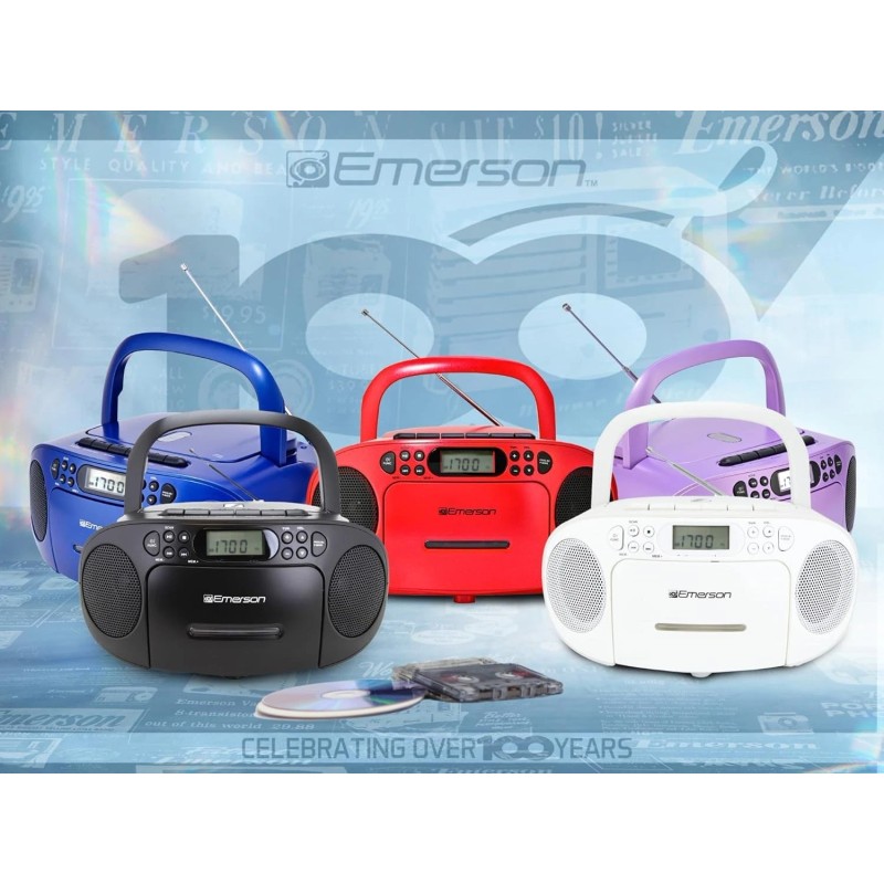 Emerson Portable CD Player Boombox with AM/FM Stereo Radio Cassette