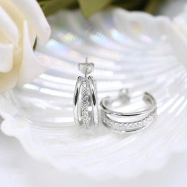 Silver Chunky Hoop Earrings for Women White Gold Half Hoop Earrings Thick Dainty Split CZ Huggie Earrings French Fashion Simple Hypoallergenic Jewelry Birthday Gifts for Her