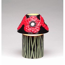 Fine Ceramic Red Poppy Flowers Garden Candle Jar Holder Base and Candle Jar Shade Set (Fits 22oz Candle Jar, NOT Included), 9-1/8" H