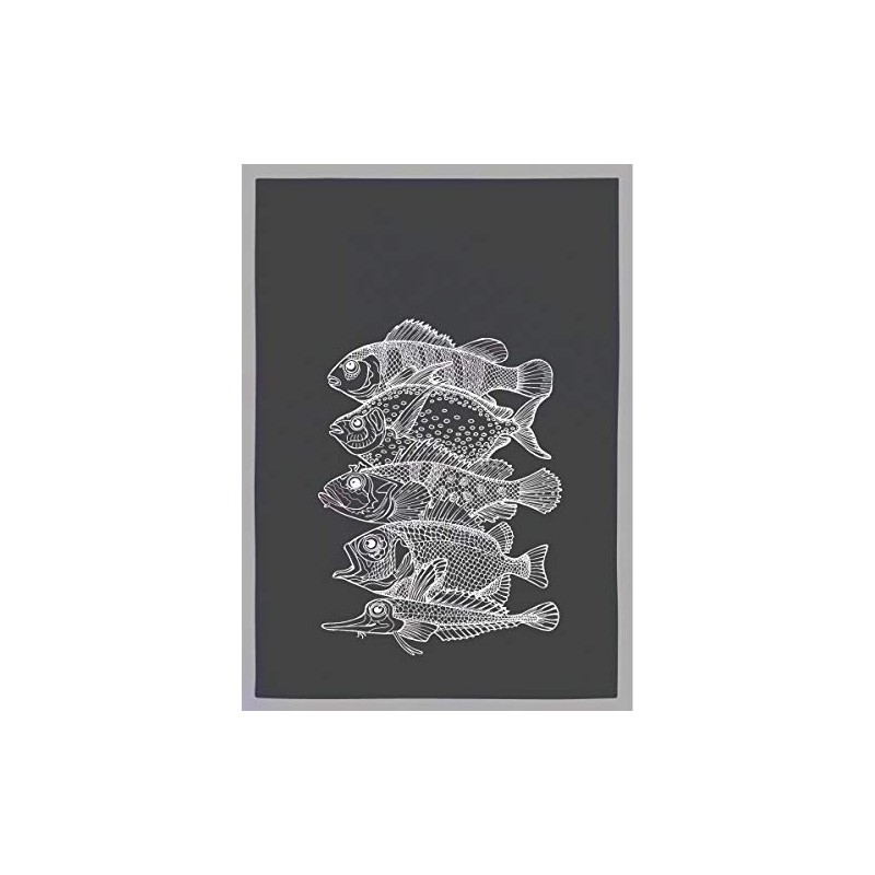 Tea Towel Grey 5 Fish White