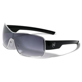 Dweebzilla Khan Sport Wrap Around One Piece Shield Lens Aviator Sunglasses (Black & Silver Frame - Black Gradient Lens)