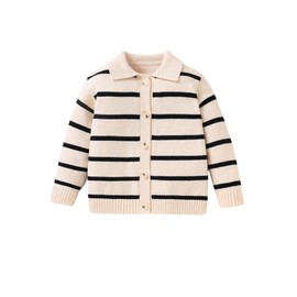 Floerns Toddler Boy's Striped Button Down Knit Cardigan Long Sleeve Collared Sweater White and Black 4Y