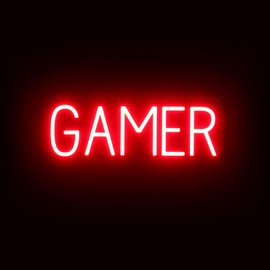 SpellBrite GAMER Sign | Entertainment-Related Sign with Neon Look, Red LED Light Source | 21.7" x 6.3"