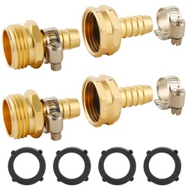 2 Set Brass Garden Hose Repair Connector Kit with Clamps, Fit for 1/2" Garden Hose Fitting,1/2'' Barb x 3/4'' GHT Garden Hose Adapter/Fittings, Water Hose Repair Kit