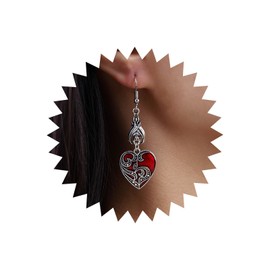 Atentuyi Punk Rock Bat Evil Eye Gothic Red Heart Earrings Silver Sacred Heart Drop Dangle Earrings Long Hook Earrings Vintage Filigree Earrings Statement Earrings for Women and Girls