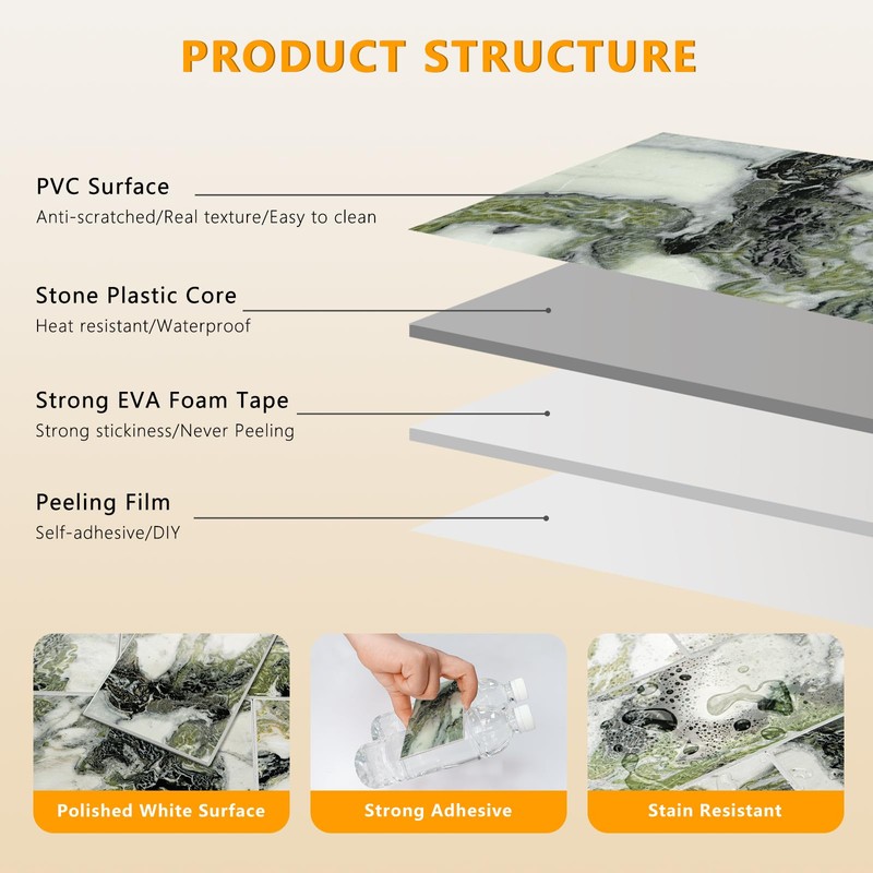 Vamos Tile 100-Piece Glossy Ice Green Peel and Stick Backsplash