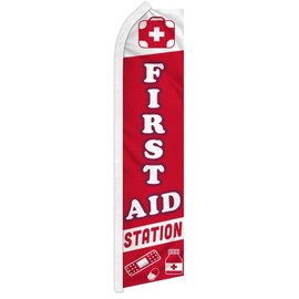 Alternative Novelties First Aid Station Red & White 2.5'x11.5' Super Knit Polyester Advertising Super Swooper Flag