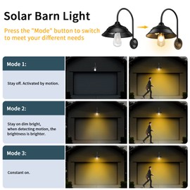 Ufelizor 2 Pack Solar Barn Light, Solar Wall Sconce Light Outdoor with 3 Lighting Modes & Motion Sensor, Waterproof Farmhouse Light Outdoor for Chicken Coop Garage Shed