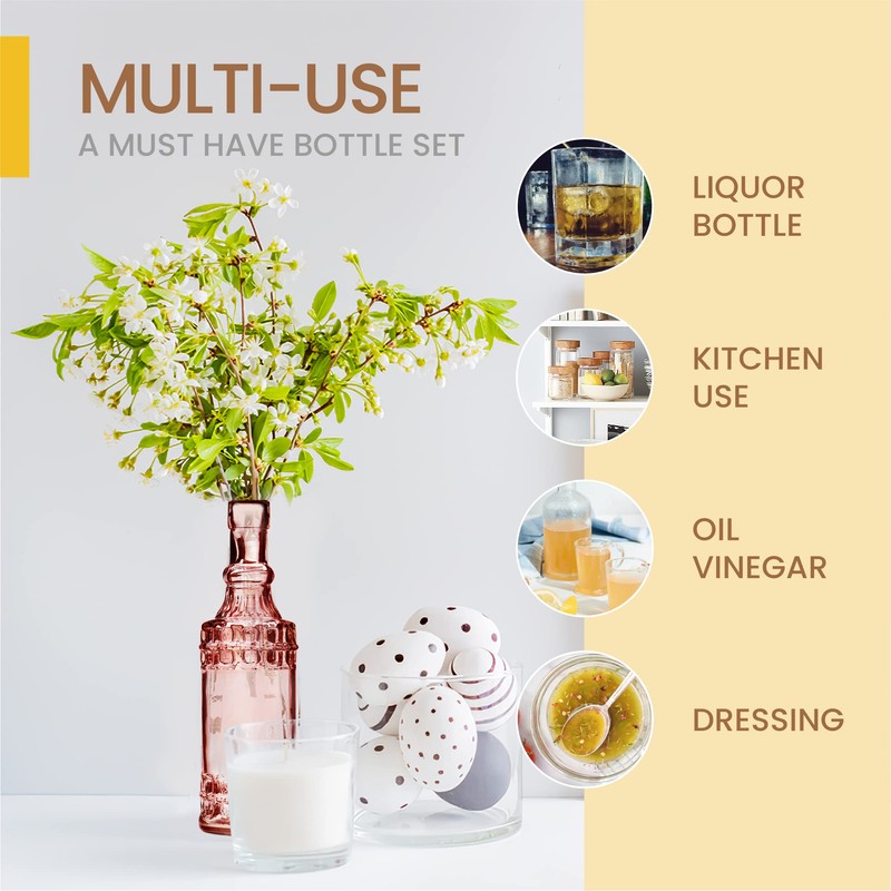 BULK PARADISE Assorted Reddish Glass Bottles with Corks, 6 Pack,