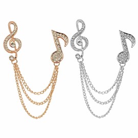 2PCS Chain Collar Pin Brooch,Music Note Tassel Lapel Pin,Hanging Chain Collar Brooches for Men Women,Coat Suit Pin Badge for Husband Bestfriend (Gold Silver)