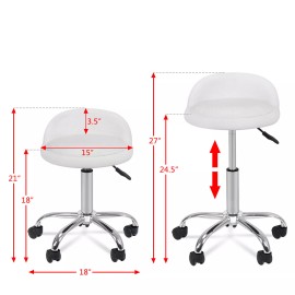 SEGAWE PU Leather Rolling Stool Tattoo Facial Spa Salon Stool Home Office White