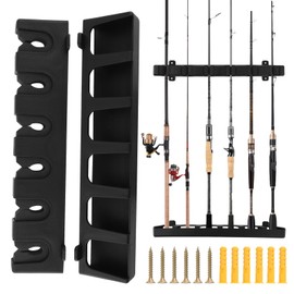 MOERDIFFER Fishing Rod Holder, Black, ABS, 6 Rods Storage, Wall Mounted, Fishing Rod Accessories for Garage, Boat