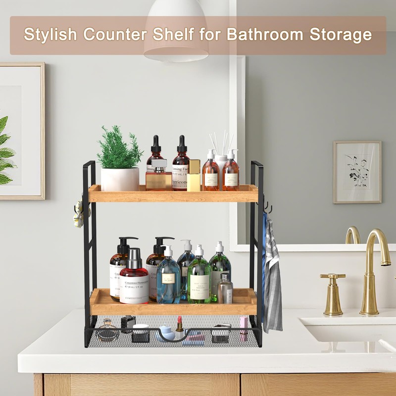 LEMIKKLE 2-Tier Wood Coffee Station Organizer with Pod Holder and