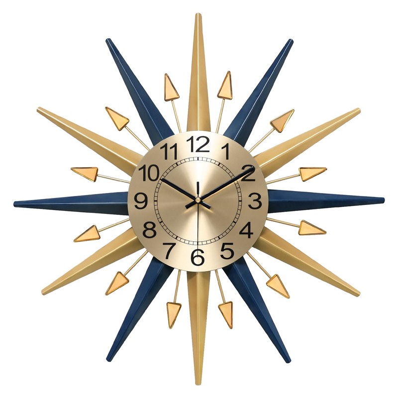 HEBOIX Starburst Large Wall Clock,Mid Century Decorative Wall Clock Modern