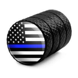 GRAPHICS & MORE Thin Blue Line American Flag Tire Rim Wheel Aluminum Valve Stem Caps