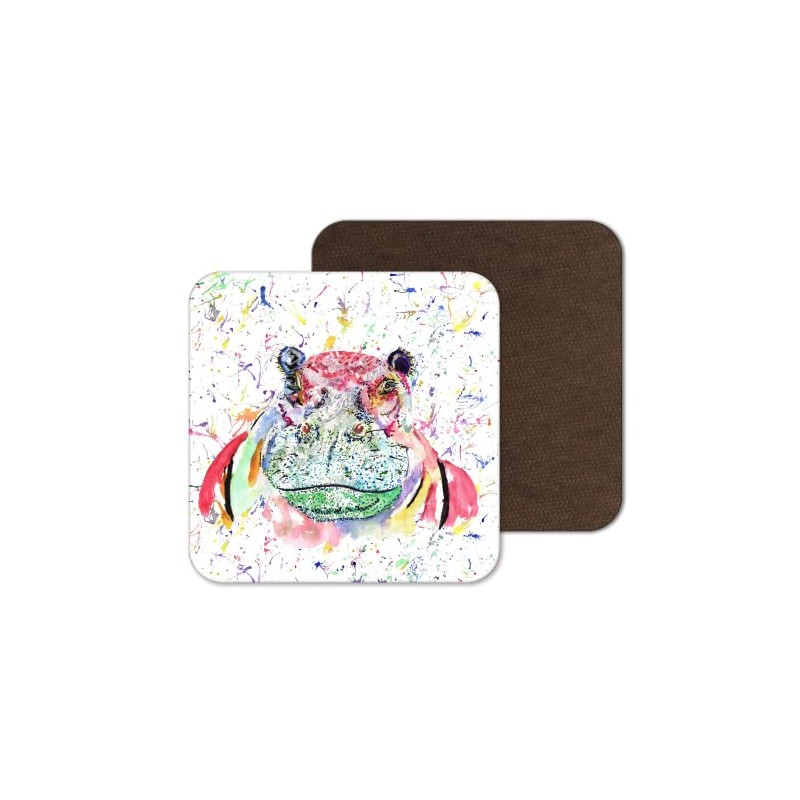 Coaster Hippo Wild Wildlife Animals Coasters Watercolour Art Gift Work