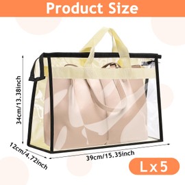 Erinnmy 5 Pack Dust Bags for Handbag,Clear Dust Cover Bags with Zipper and Handle,Breathable Handbag Storage Organizer,Waterproof Handbags Protector for Closet,4 x 13.4 x 4.7 inch,Beige