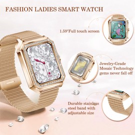 Colesma Women's Smartwatch with Phone Function and AI Voice Assistant, Fitness Watch with Pedometer, Heart Rate Monitor, Oximeter, Blood Pressure Monitor, 1.59 Inch Touchscreen Watch for Android iOS