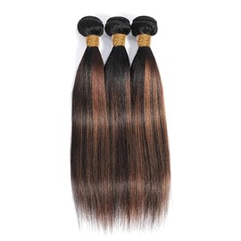 BilltiiWW P1B/30 Bundles Ombre Straight Human Hair Bundles Two Tone Black and Brown Bundles Human Hair Straight Bundles Brazilian Human Hair Weave Soft and Silky for Black Women 20 22 24 Inch