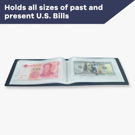 Paper Money World Currency Collection Album Book Binder,40 Pockets Dollar Holders Sleeves for Protector/Collector,Saving Challenge for Travel Bill/Banknote/Stamp/Cash-Fits Large Bills,6 Pcs Coin Flip