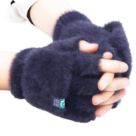 YLYMWJ Winter Knitted Convertible Fingerless Gloves for Women Girls Fluffy Warm Flip Top Mittens Flexible Wool Cotton Thermal Gloves