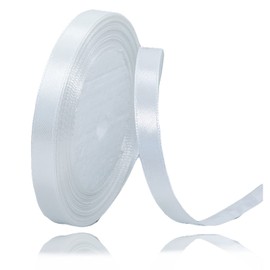 White Satin Ribbon for Gift Wrapping, 10mm x 23 Meters Solid Color Fabric Present Ribbon for Crafting, Bows Making, Floral Arrangement, DIY Sewing Projects, Bridal Bouquet and Festival Decoration