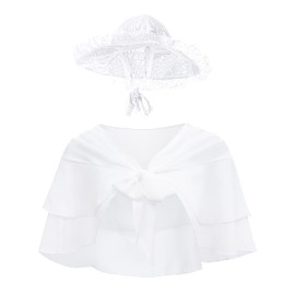 Mob Cap Victorian Pioneer Prairie Bonnet Sun Hat Colonial Headwear Shawl Wrap Stole Costume(Type1-White)