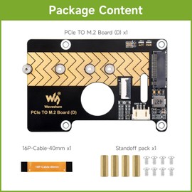 Waveshare PCIe to M.2 Adapter Board (D), Compatible with Raspberry Pi 5, Supports NVMe Protocol M.2 Solid State Drive, High-Speed Reading/Writing