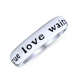 Bling Jewelry True Love Waits Purity Promise Ring Band For Teens .925 Sterling Silver Mantra Sentimental Words