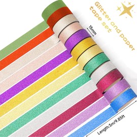 Pofflujent 12 Rolls Glitter Washi Tape Set Christmas Washi Masking Tape Decorative Adhesive Tape for Scrapbooking DIY Crafts Crafters Embellished Journals Planners Cards Gift Wrapping Ribbons Wedding