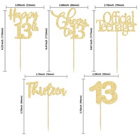 Paquete de 30 adornos para magdalenas de 13 cumpleaños con purpurina dorada de trece saludos a 13 años de edad, para cumpleaños de 13 años, suministros de decoración de tartas