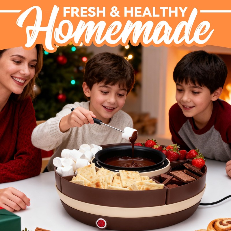 JoyMech Cheese & Chocolate Fountain Machine with 4-Section Food Trays,