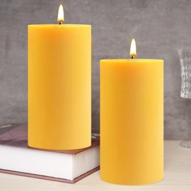 Beeswax Pillar Candles, 2 Pack Large 3"x6" Unscented Candles, 240 Hours Long Burning Emergency Candle, Pure Bees Wax Candles for Home, Dripless Smokeless Candle for Valentines Day Wedding Christmas