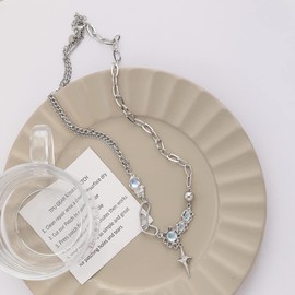 QXFQJT Moonstone Necklace Y2k Star Necklace Jewelry Grunge Cross Necklace for Women Teens Downtown (Style 3)